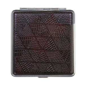 Портсигар коричневый треугольники большие 9,5*9,5см (кожа-металл)